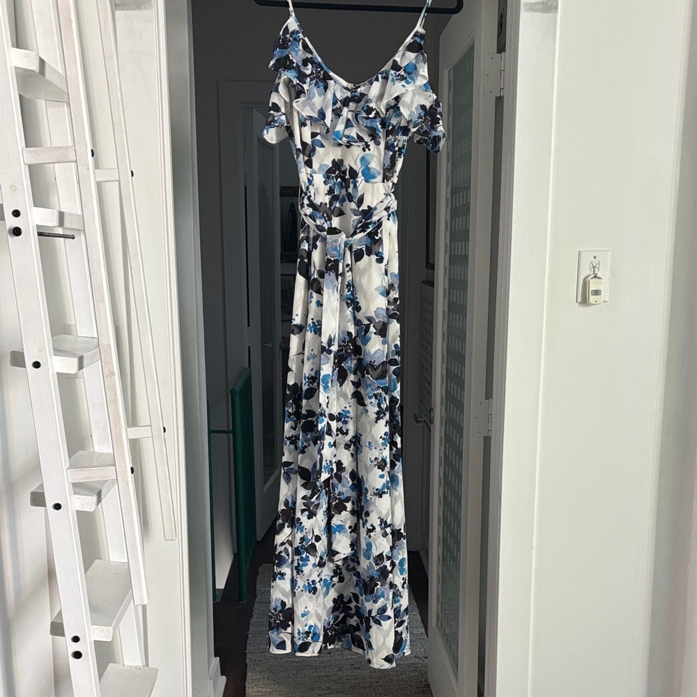 Eliza J Blue and White Floral Maxi Dress